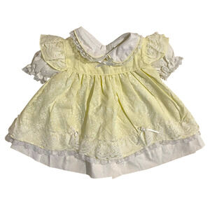 Vintage Baby Mayfair 2 pc Dress Pinafore Yellow White Ruffle Lace Newborn-14 lbs
